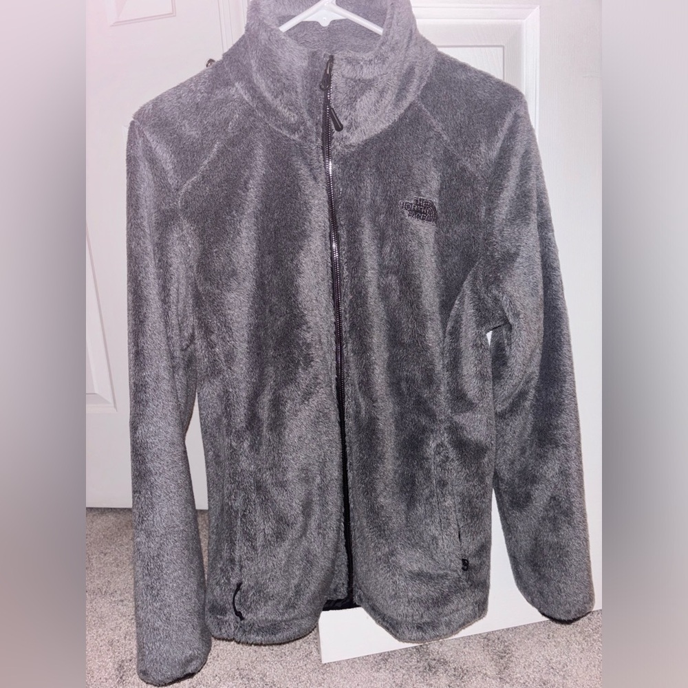 Medium Women’s North Face Dark Gray Full Zip Fleece Jacket.